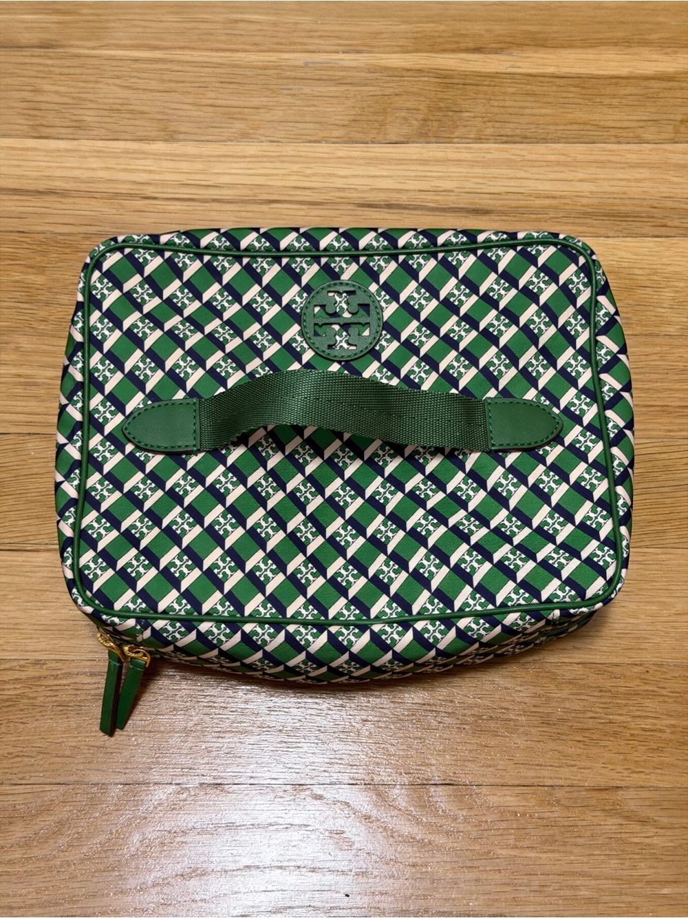 Tory Burch Green Patterned Cosmetic Case